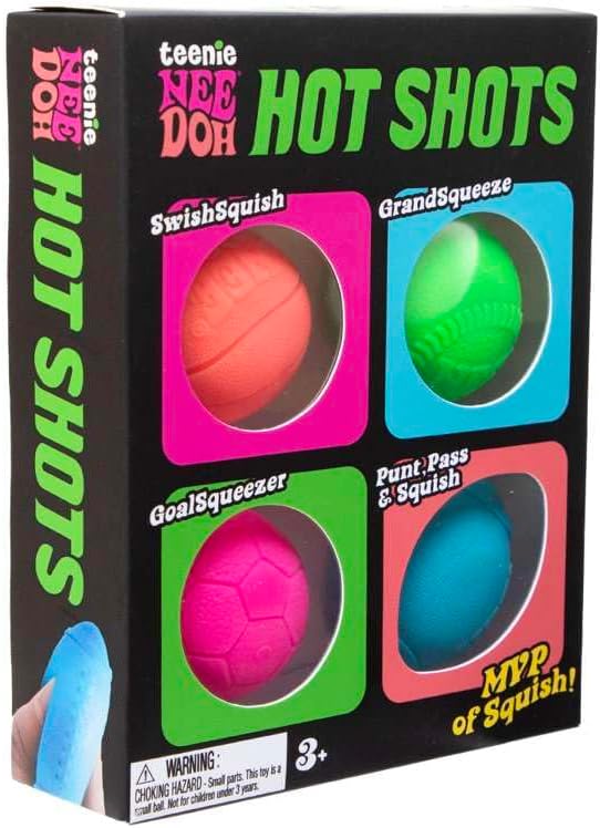 Schylling Hot Shot Teenie 4 Pack - Sensory Squeeze Toy - 1.5" in Diameter - Colors May Vary D1