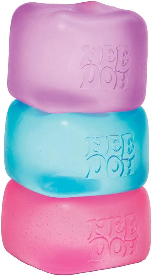 Schylling Needoh Nice Cube Sensory Toy with a Super Solid Squish - Always Returns to its Square Shape - Ages 3 and Up - 1 or 3 Pack Assorted Colours (Nice Cube, 1/3 Pack, Colours Chosen at Random)