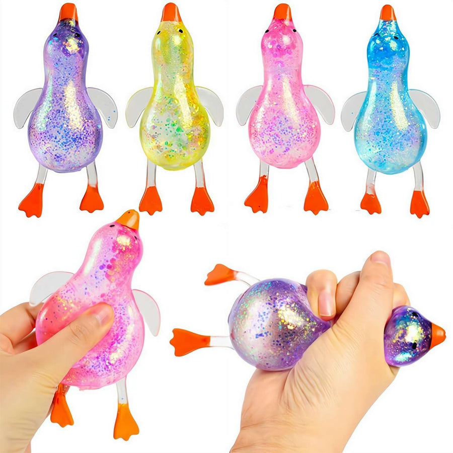 Glitter Duck Squeezes, Soft Cute Stress Relief Ball for Adults & Teens, Fun Decompression Duck Squishies Gift for Office Desk Party Favors Easter Basket Stuffer V1