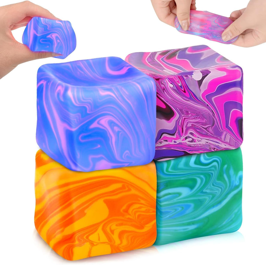 4Pcs -Nice Squishy Cube, Ice Cube Stress Relief Fidget Toys, Squeeze Doh Cube Squishy Fidget Toys for Kids Adults, Sensory Stress Balls for Autism Anxiety Relief (small) H0